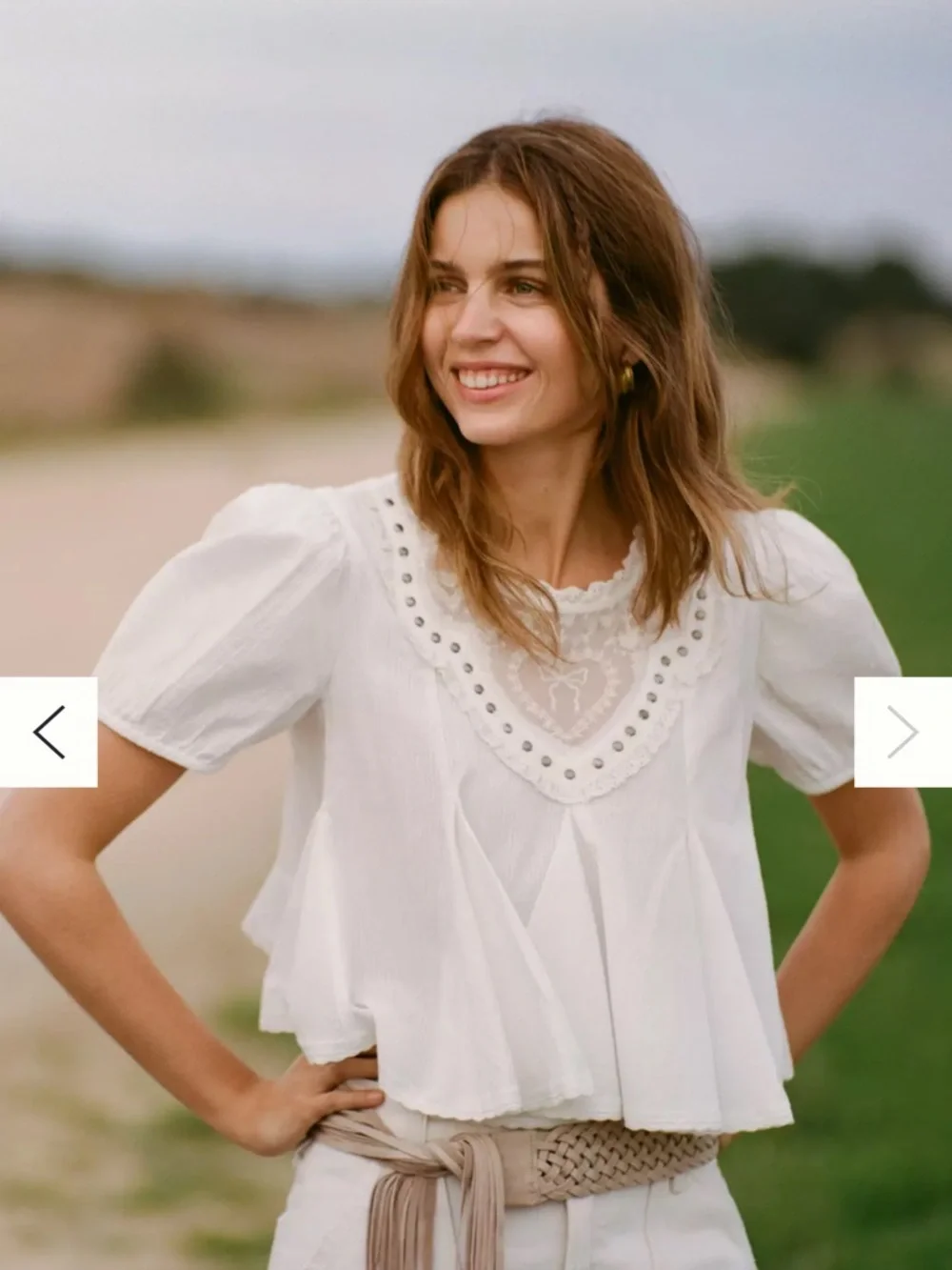 Anthropologie White Lace Yoke Puff Sleeve Peplum Blouse